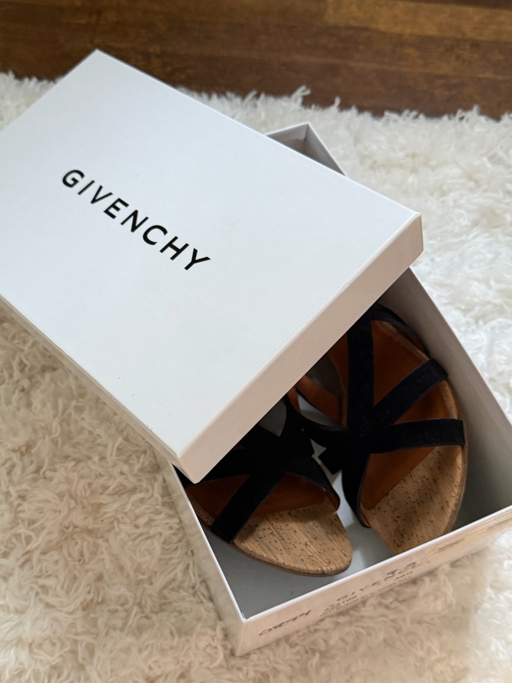 Givenchy Black Suede Cork Flat Sandals Authentic W/ Box 9 39.5 - Picture 5 of 6